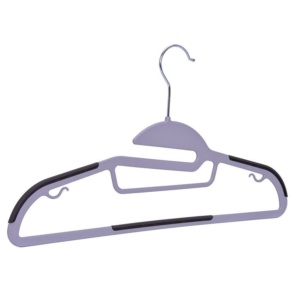 Umeraș din plastic gri cu margini antialunecare si bară pentru pantaloni - ideal pentru rochii, pantaloni, fuste, bluze și tricouri - HUMERO