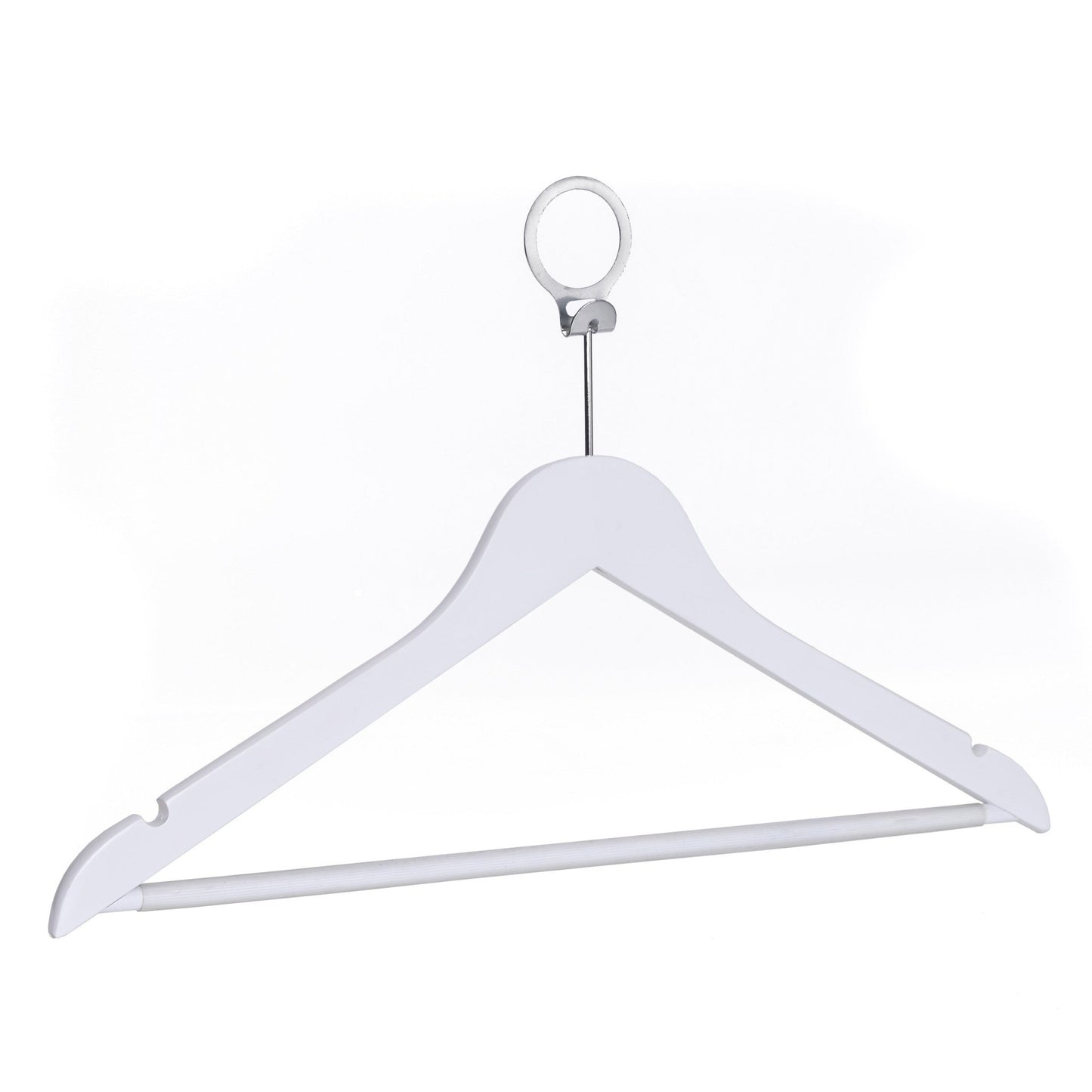 Umeraș hotelier din lemn alb cu cârlig antifurt si bară pentru pantaloni - ideal pentru cămăși, bluze, pantaloni, tricouri și rochii - HUMERO