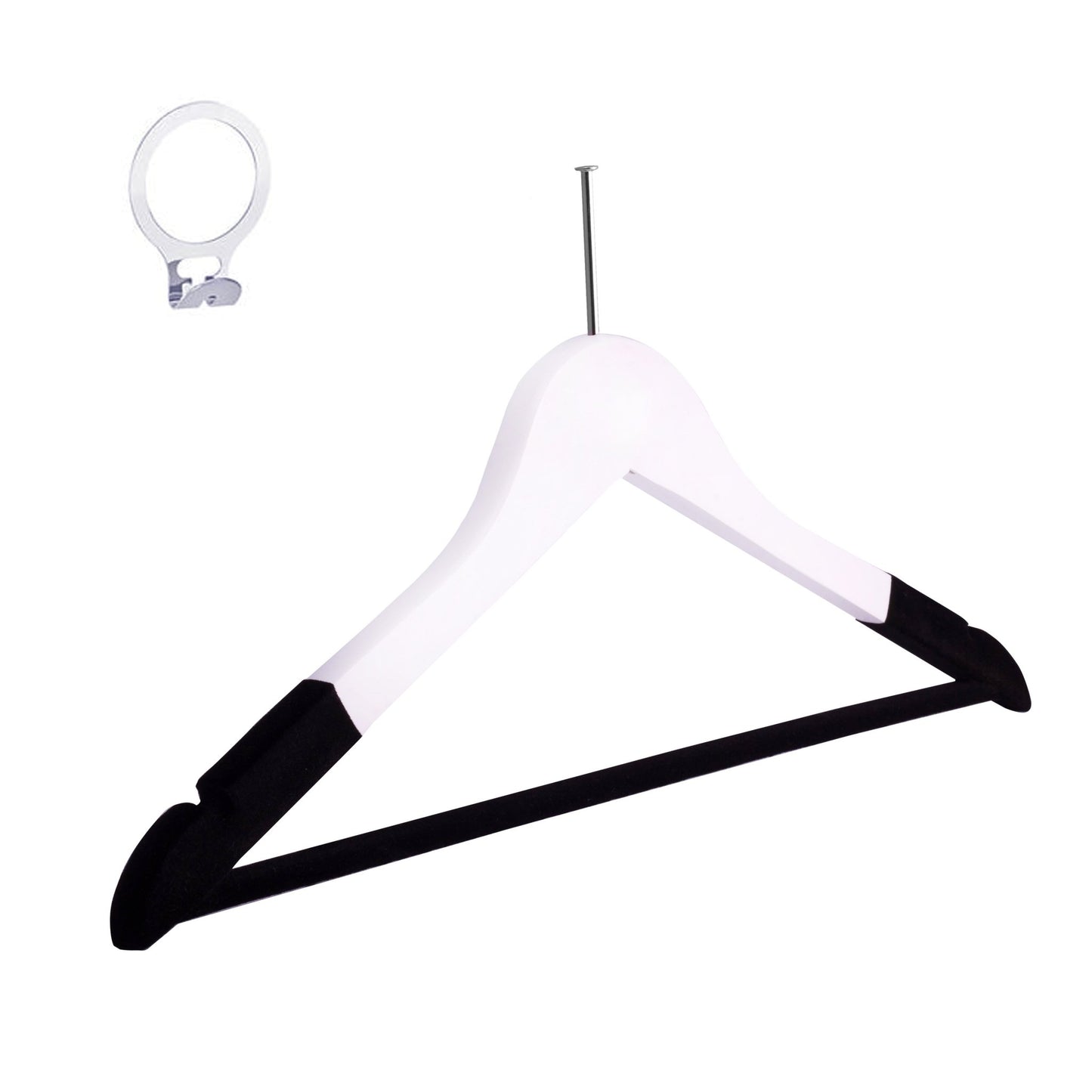 Umeraș hotelier din lemn alb cu margini de catifea, bară pentru pantaloni și design clasic – ideal pentru cămăși, bluze, pantaloni, tricouri și rochii - HUMERO