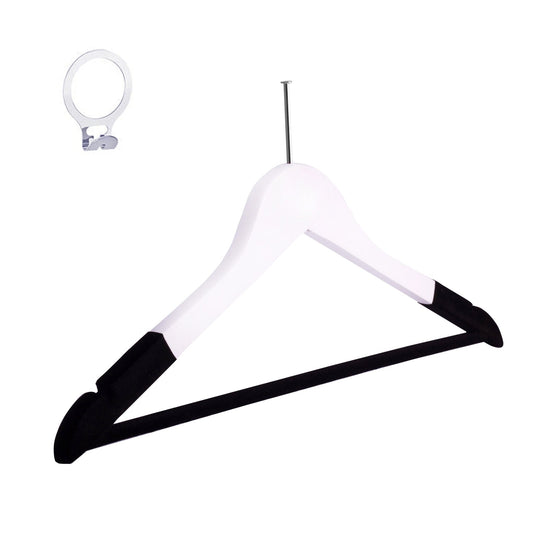 Umeraș hotelier din lemn alb cu margini de catifea, bară pentru pantaloni și design clasic – ideal pentru cămăși, bluze, pantaloni, tricouri și rochii - HUMERO