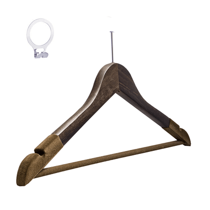 Umeraș hotelier din lemn cu finisaj vintage,bară pentru pantaloni și margini de catifea - ideal pentru cămăși, bluze, pantaloni, tricouri și rochii - HUMERO