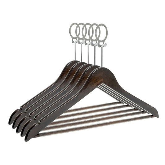 Umeraș hotelier din lemn maro - vintage cu cârlig antifurt si bară pentru pantaloni - ideal pentru cămăși, bluze, pantaloni, tricouri și rochii - HUMERO