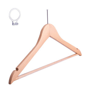 Umeraș hotelier din lemn natur, cu cârlig antifurt si bară pentru pantaloni - ideal pentru cămăși, bluze, pantaloni, tricouri și rochii - HUMERO