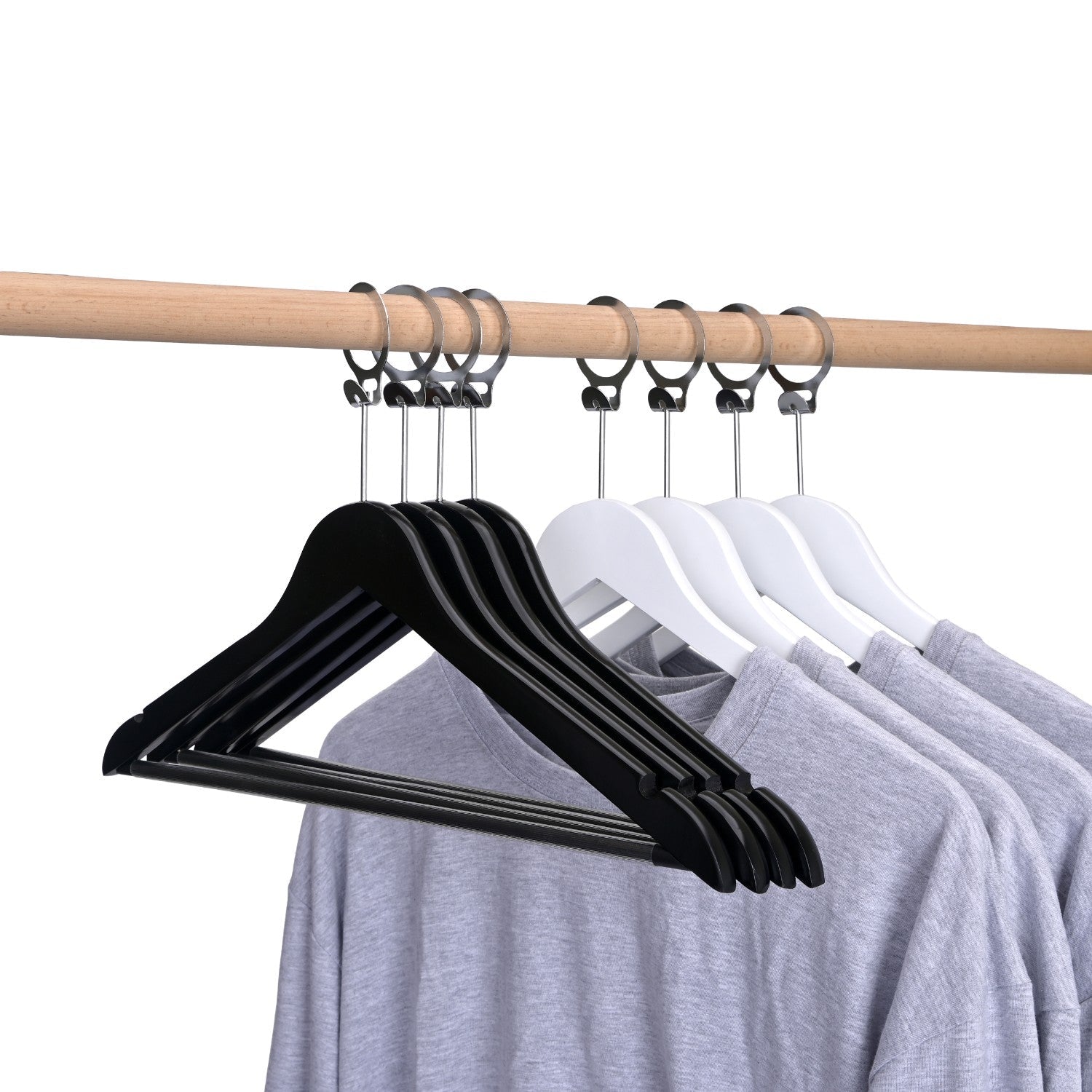 Umeraș hotelier din lemn negru cu cârlig antifurt si bară pentru pantaloni - ideal pentru cămăși, bluze, pantaloni, tricouri și rochii - HUMERO