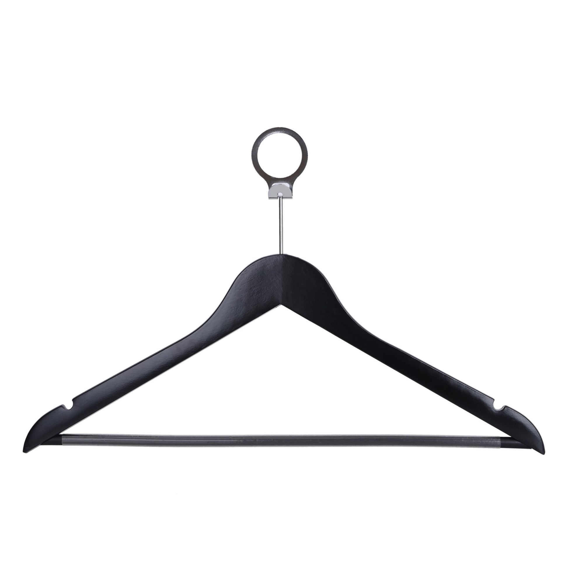 Umeraș hotelier din lemn negru cu cârlig antifurt si bară pentru pantaloni - ideal pentru cămăși, bluze, pantaloni, tricouri și rochii - HUMERO
