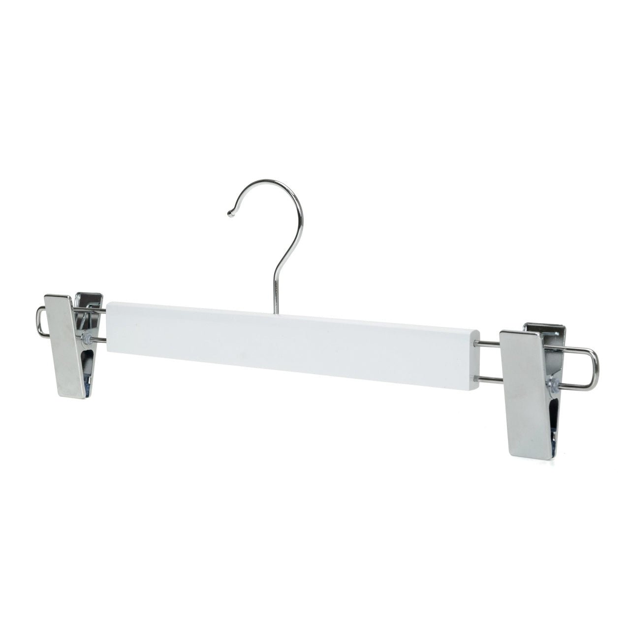 Umeraș lat pentru pantaloni din lemn alb cu clipsuri metalice - ideal pentru pantaloni și fuste - HUMERO