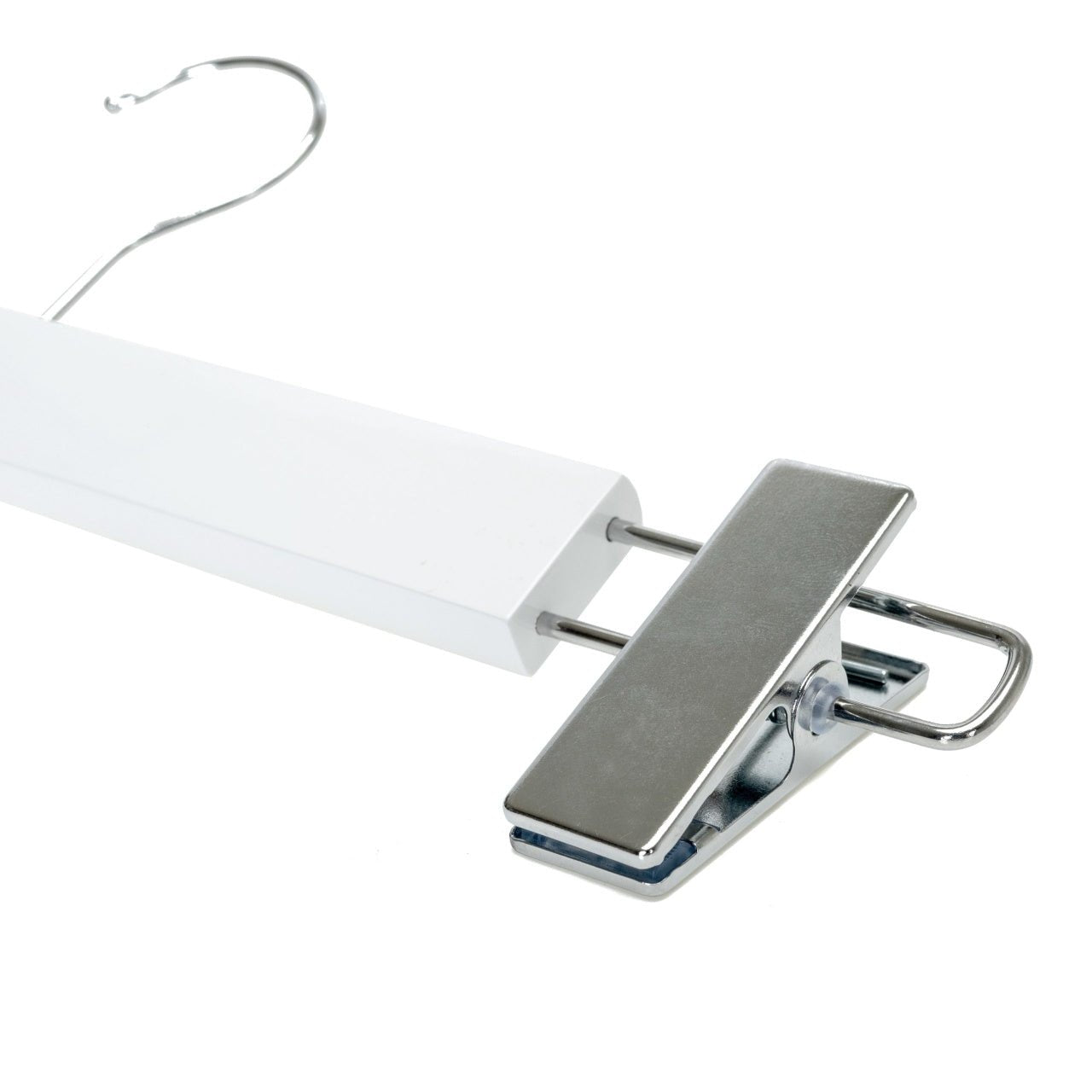 Umeraș lat pentru pantaloni din lemn alb cu clipsuri metalice - ideal pentru pantaloni și fuste - HUMERO