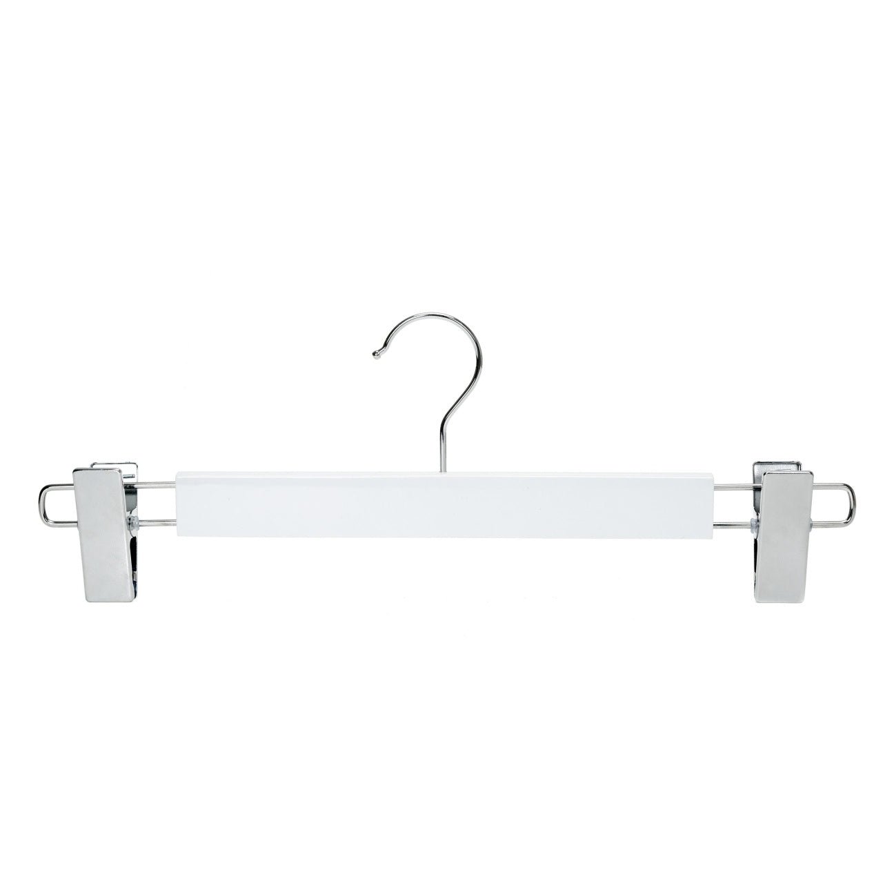 Umeraș lat pentru pantaloni din lemn alb cu clipsuri metalice - ideal pentru pantaloni și fuste - HUMERO