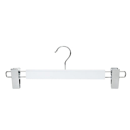 Umeraș lat pentru pantaloni din lemn alb cu clipsuri metalice - ideal pentru pantaloni și fuste - HUMERO