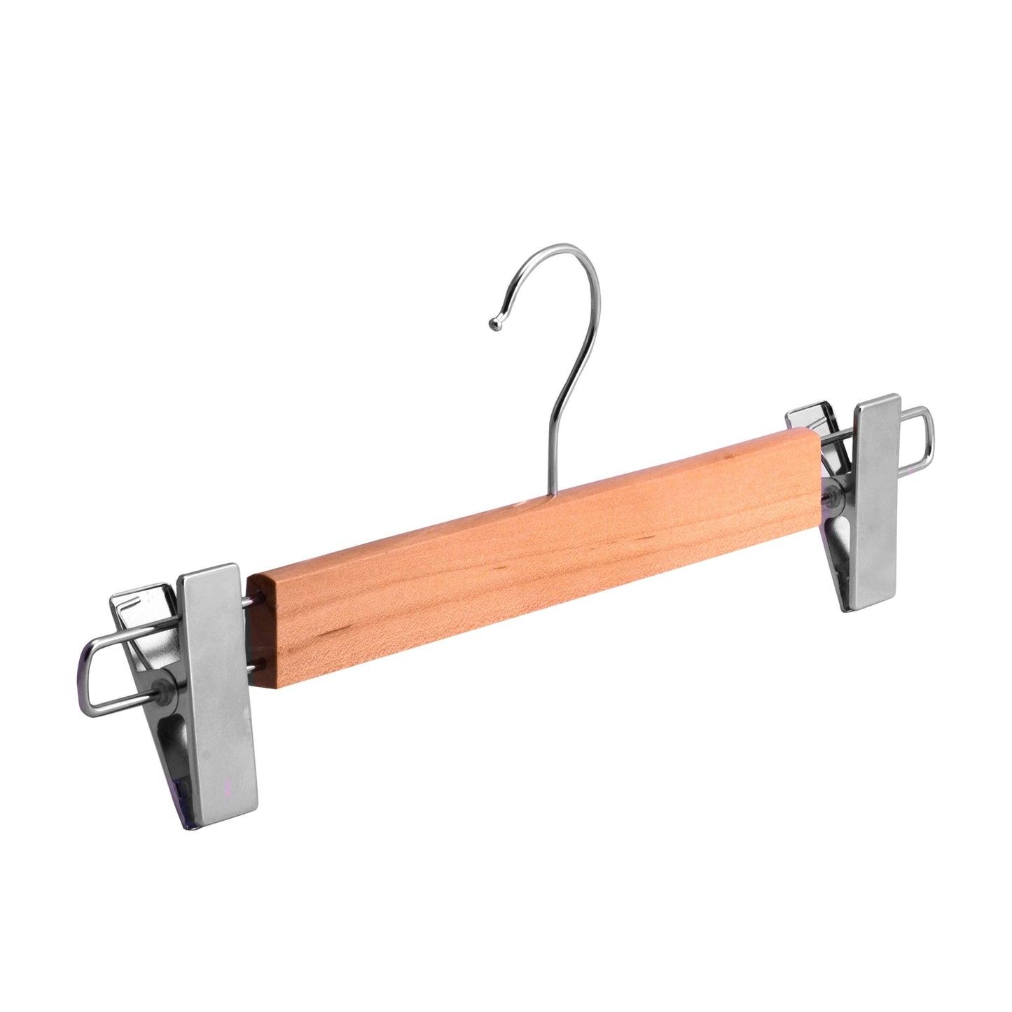 Umeraș lat pentru pantaloni din lemn natur cu clipsuri metalice - ideal pentru pantaloni și fuste - HUMERO