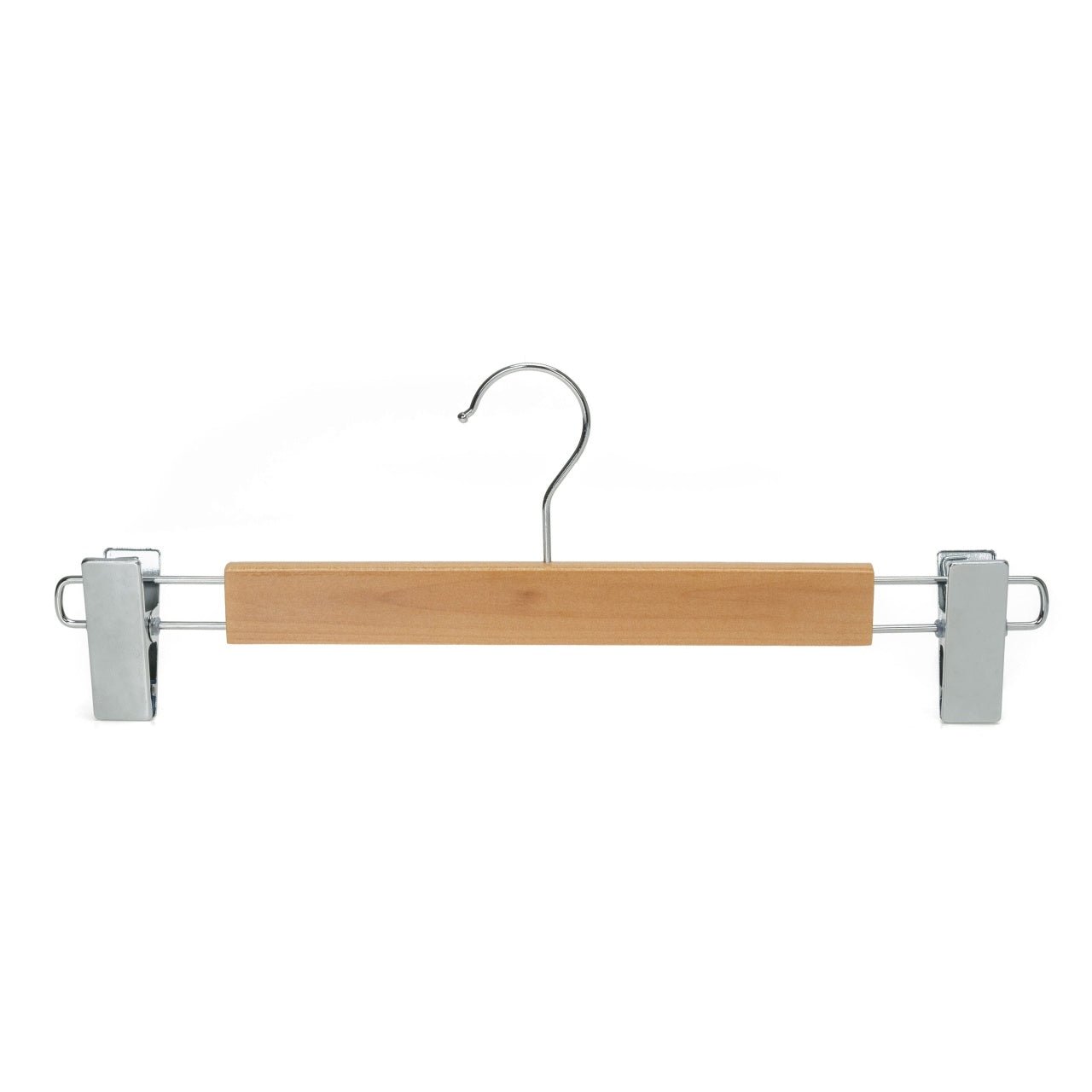 Umeraș lat pentru pantaloni din lemn natur cu clipsuri metalice - ideal pentru pantaloni și fuste - HUMERO