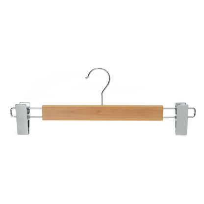 Umeraș lat pentru pantaloni din lemn natur cu clipsuri metalice - ideal pentru pantaloni și fuste - HUMERO