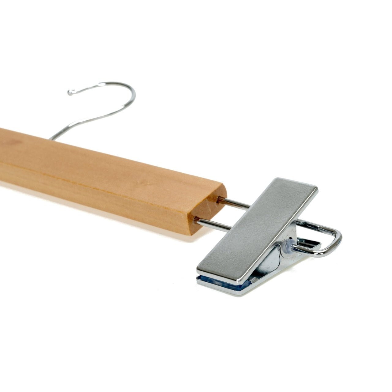 Umeraș lat pentru pantaloni din lemn natur cu clipsuri metalice - ideal pentru pantaloni și fuste - HUMERO