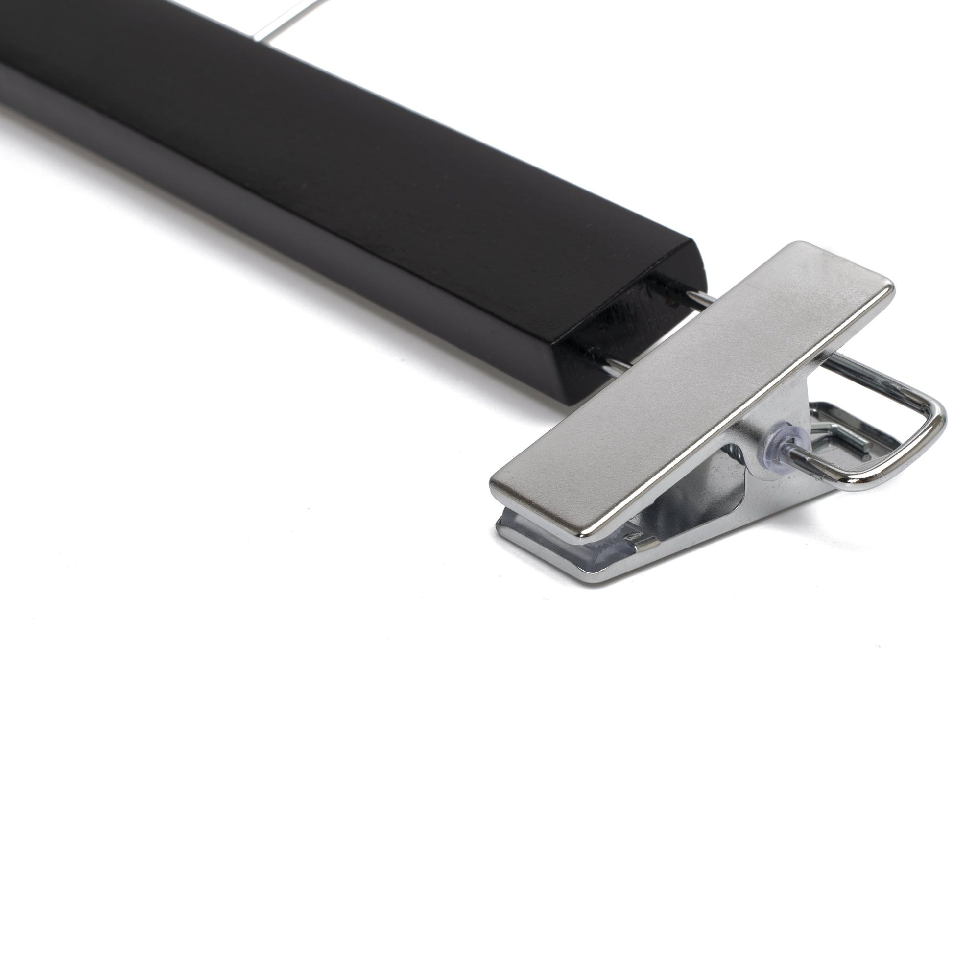 Umeraș lat pentru pantaloni din lemn negru cu clipsuri metalice - ideal pentru pantaloni și fuste - HUMERO