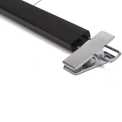 Umeraș lat pentru pantaloni din lemn negru cu clipsuri metalice - ideal pentru pantaloni și fuste - HUMERO