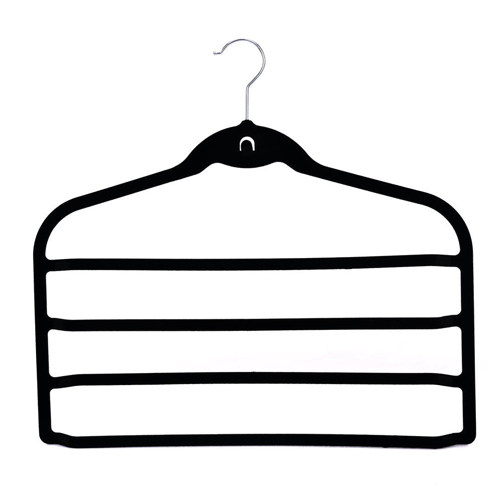 Umeraș organizator antialunecare din plastic negru cu catifea - ideal pentru pantaloni și fuste - HUMERO