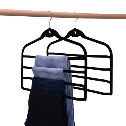 Umeraș organizator antialunecare din plastic negru cu catifea - ideal pentru pantaloni și fuste - HUMERO