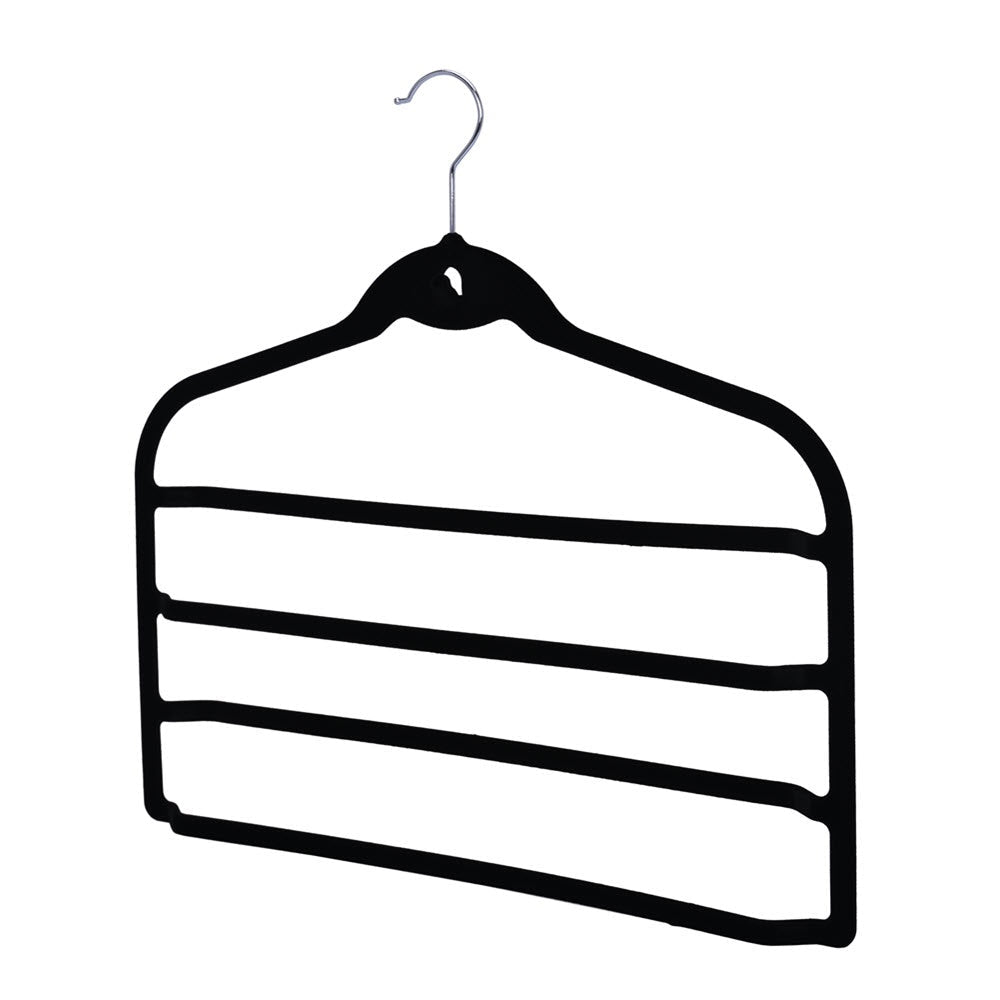 Umeraș organizator antialunecare din plastic negru cu catifea - ideal pentru pantaloni și fuste - HUMERO