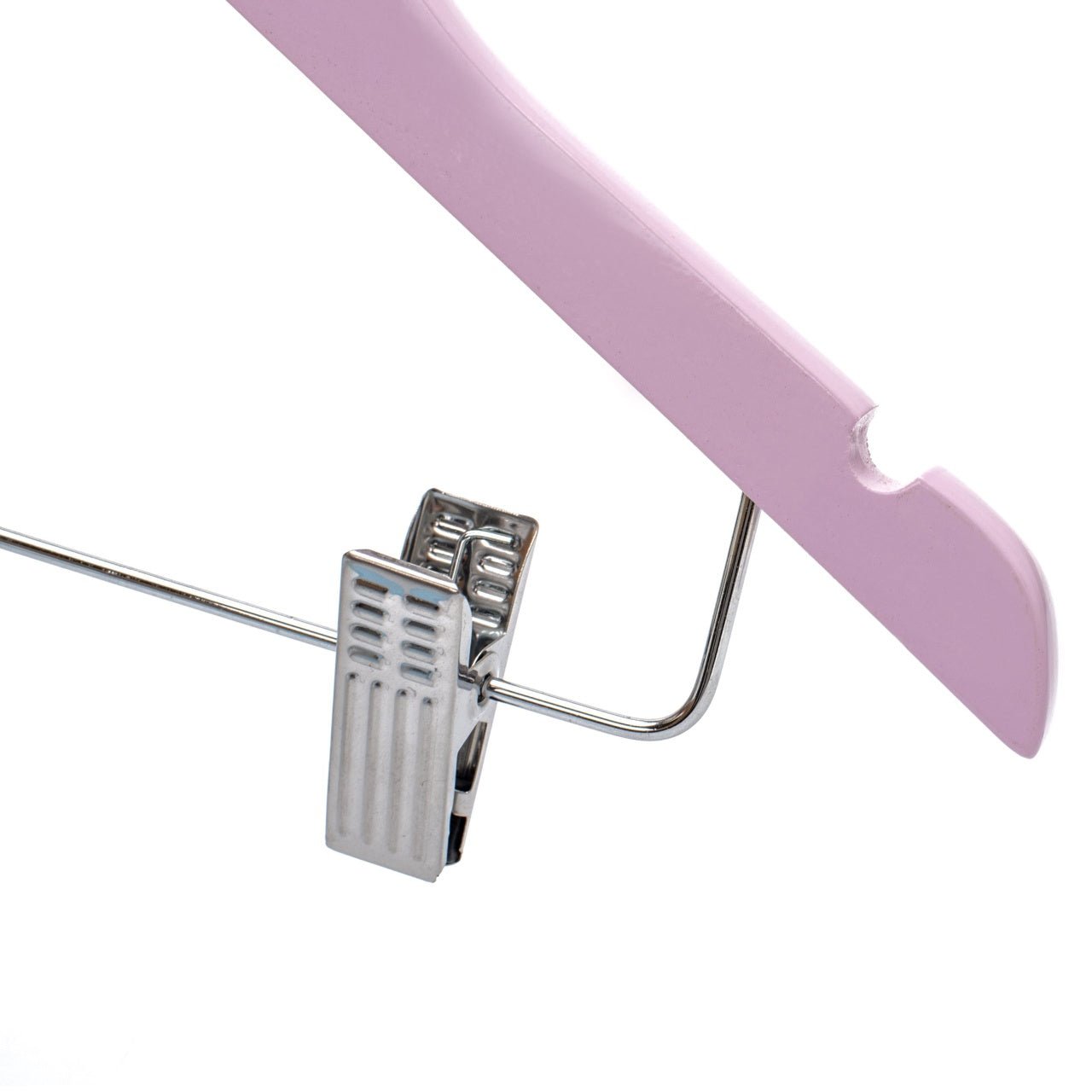 Umeraș pentru copii din lemn de arțar roz cu clipsuri metalice pentru pantaloni - ideal pentru tricouri, bluze și pantaloni - HUMERO