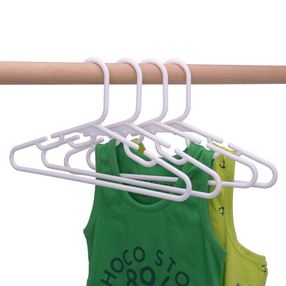 Umeraș pentru copii din plastic alb cu design ergonomic cu bară pentru pantaloni - ideal pentru pantaloni, rochii, fuste, cămăși, bluze și tricouri - HUMERO