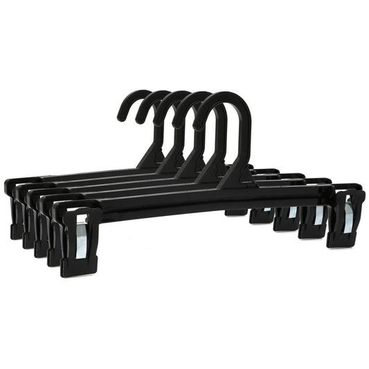 Umeraș pentru fuste din plastic negru cu clipsuri - ideal pentru pantaloni și fuste - HUMERO