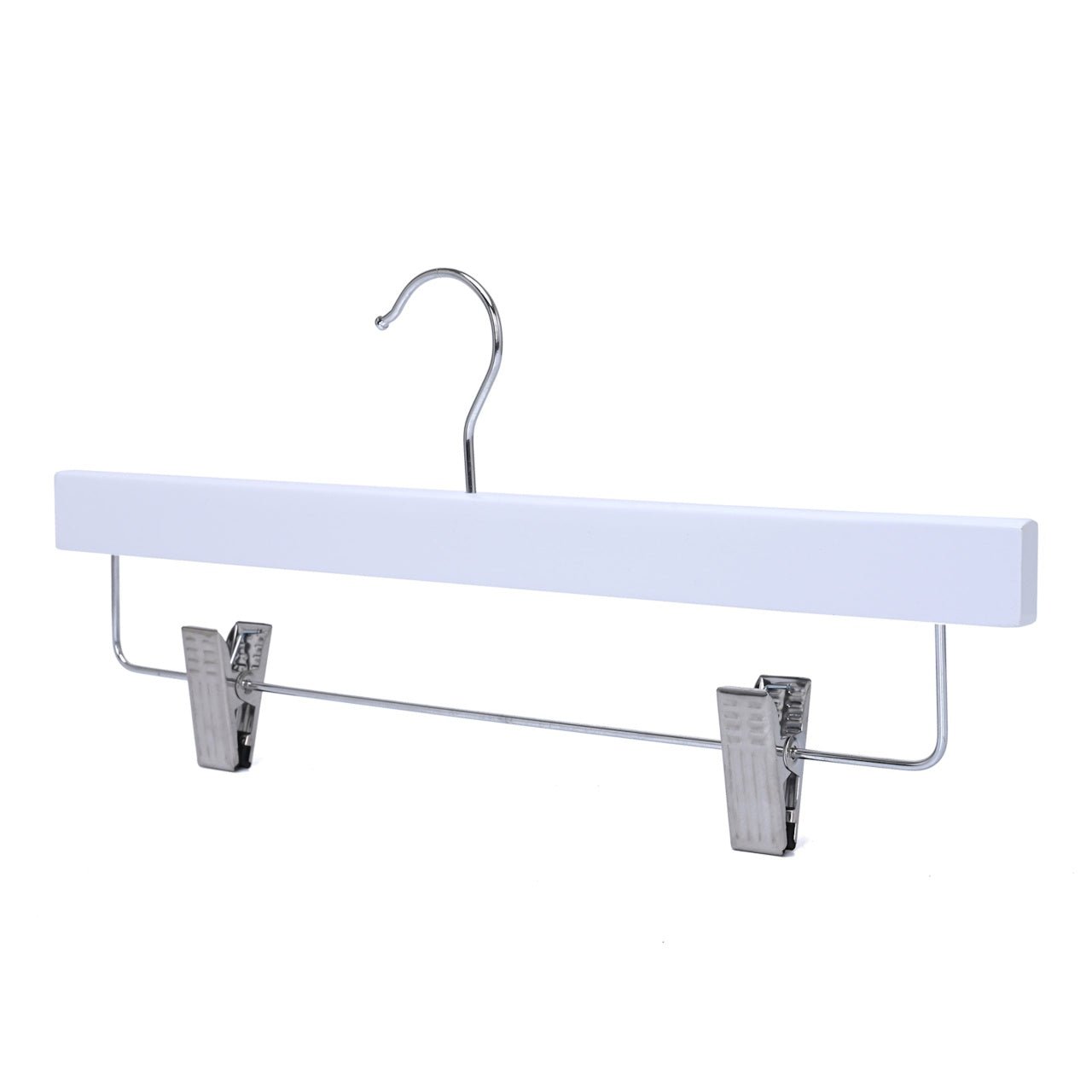 Umeraș pentru pantaloni din lemn alb cu clipsuri metalice - ideal pentru pantaloni și fuste - HUMERO