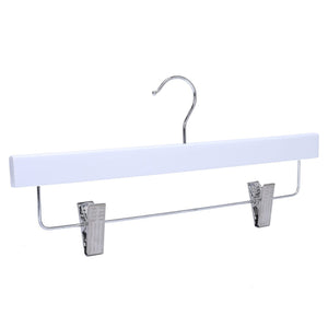 Umeraș pentru pantaloni din lemn alb cu clipsuri metalice - ideal pentru pantaloni și fuste - HUMERO