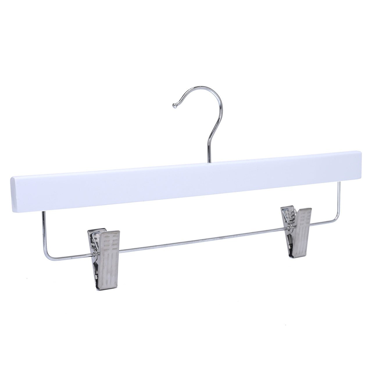 Umeraș pentru pantaloni din lemn alb cu clipsuri metalice - ideal pentru pantaloni și fuste - HUMERO