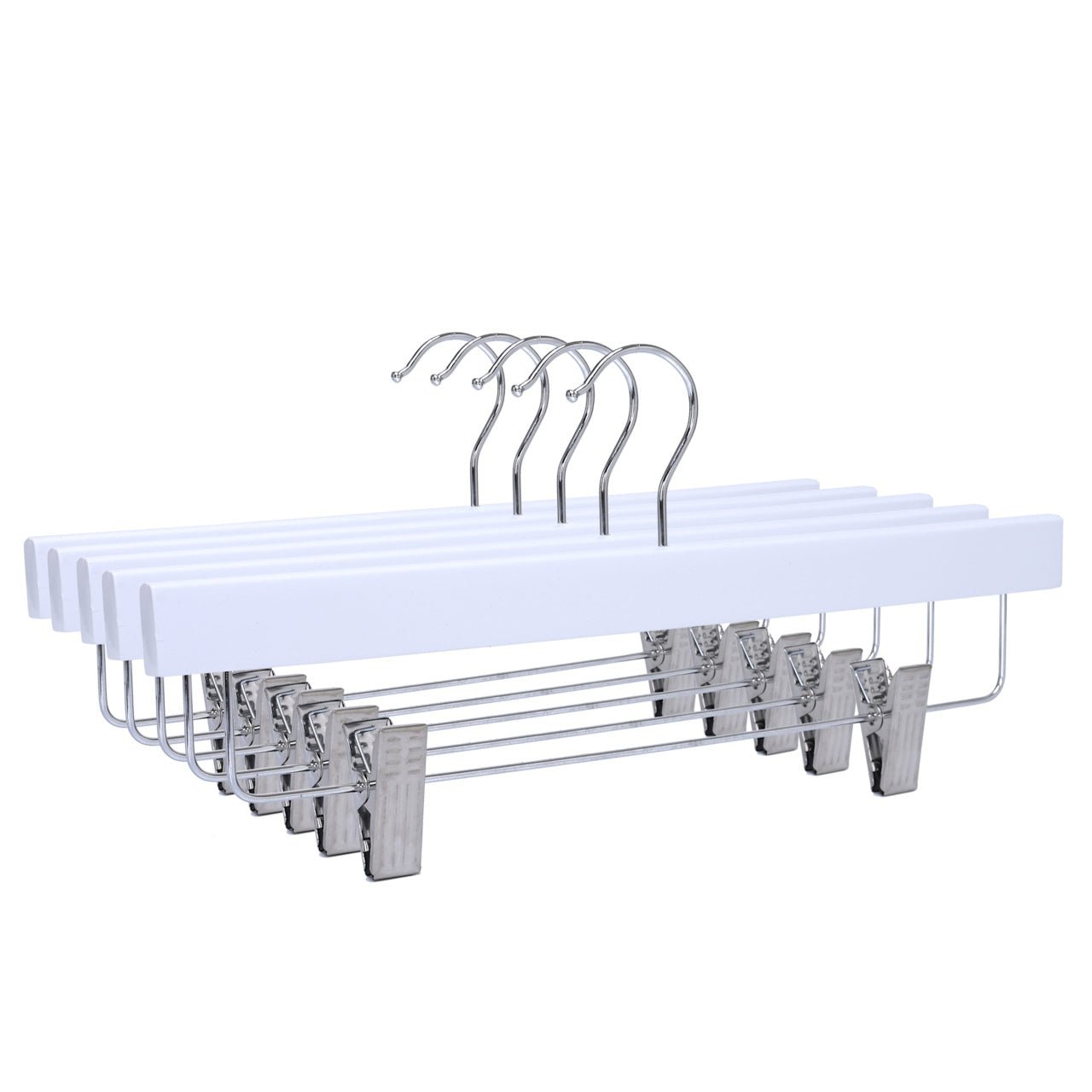 Umeraș pentru pantaloni din lemn alb cu clipsuri metalice - ideal pentru pantaloni și fuste - HUMERO