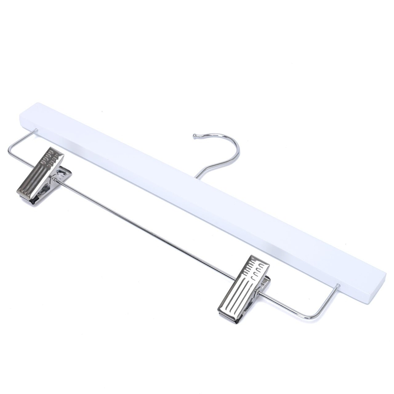 Umeraș pentru pantaloni din lemn alb cu clipsuri metalice - ideal pentru pantaloni și fuste - HUMERO