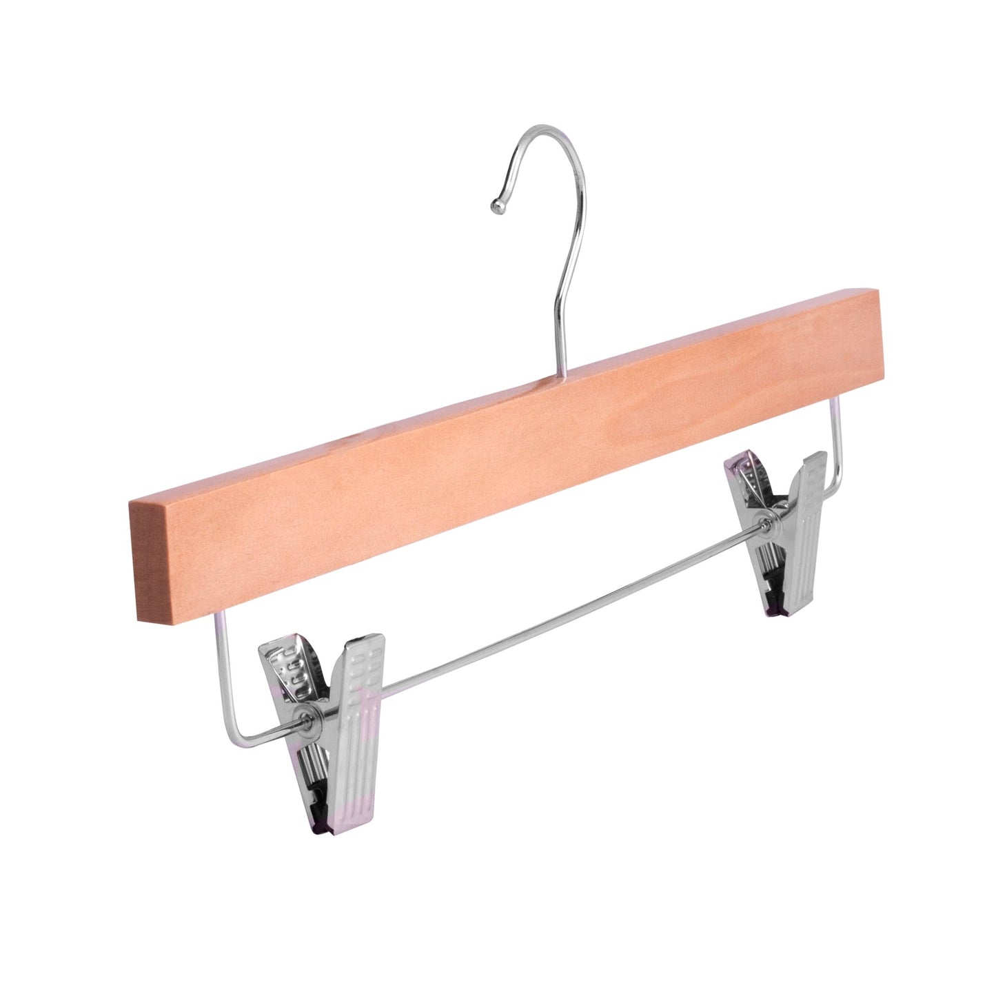 Umeraș pentru pantaloni din lemn natur cu clipsuri metalice - ideal pentru pantaloni și fuste - HUMERO