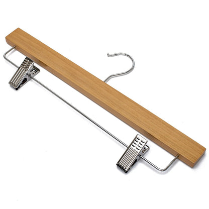 Umeraș pentru pantaloni din lemn natur cu clipsuri metalice - ideal pentru pantaloni și fuste - HUMERO