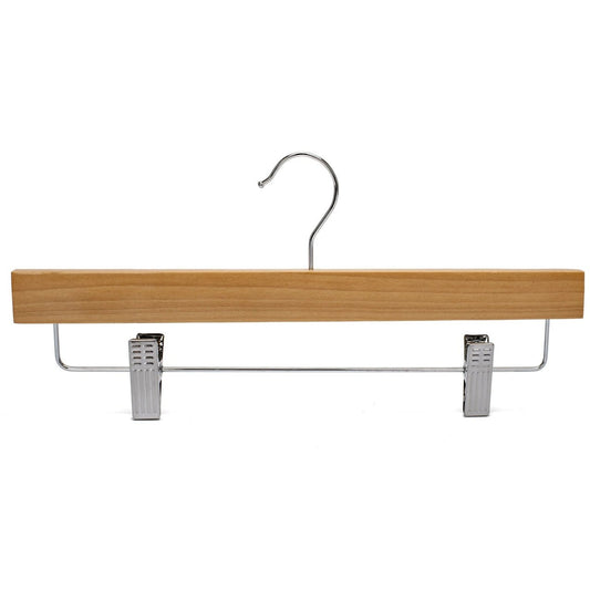 Umeraș pentru pantaloni din lemn natur cu clipsuri metalice - ideal pentru pantaloni și fuste - HUMERO