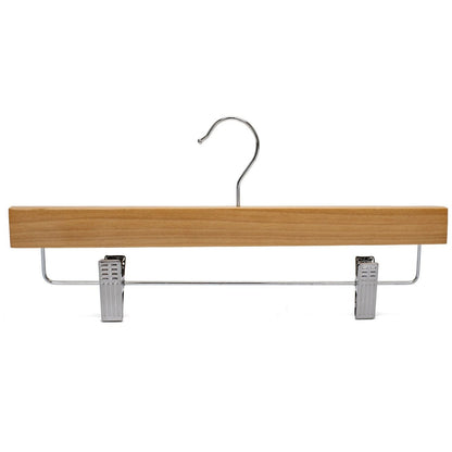 Umeraș pentru pantaloni din lemn natur cu clipsuri metalice - ideal pentru pantaloni și fuste - HUMERO