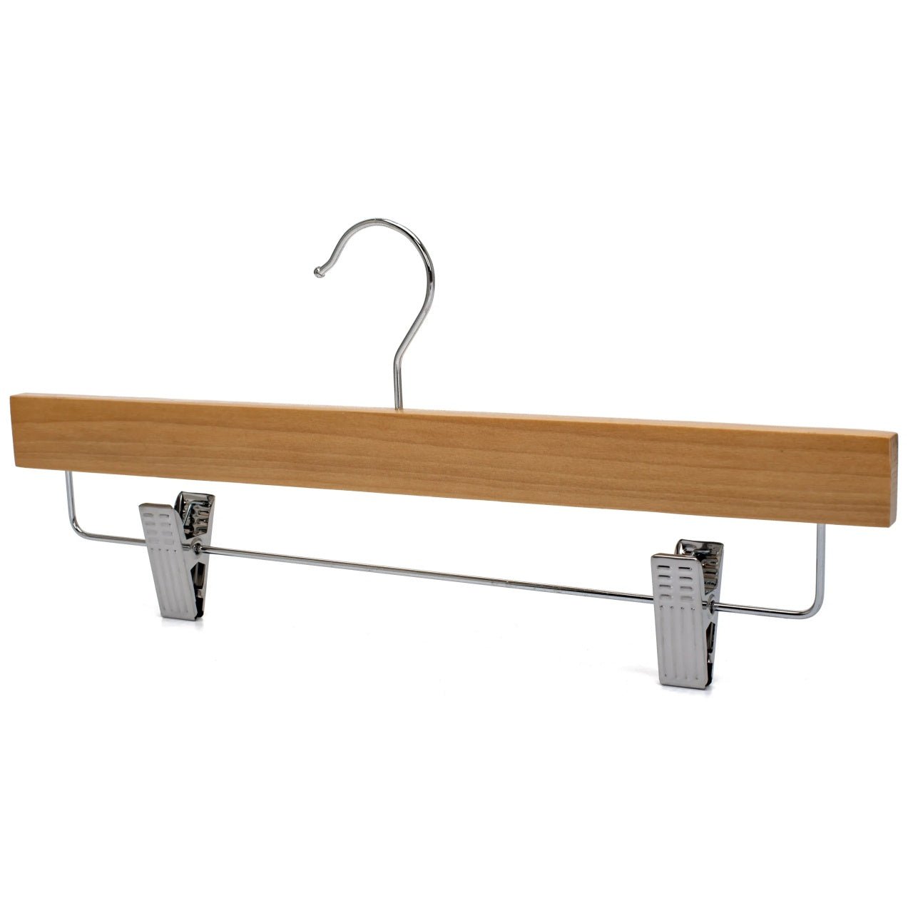 Umeraș pentru pantaloni din lemn natur cu clipsuri metalice - ideal pentru pantaloni și fuste - HUMERO