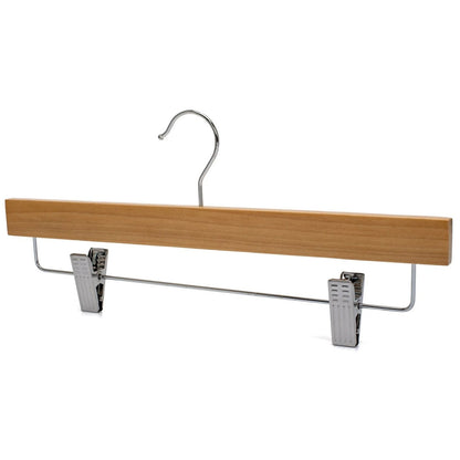 Umeraș pentru pantaloni din lemn natur cu clipsuri metalice - ideal pentru pantaloni și fuste - HUMERO