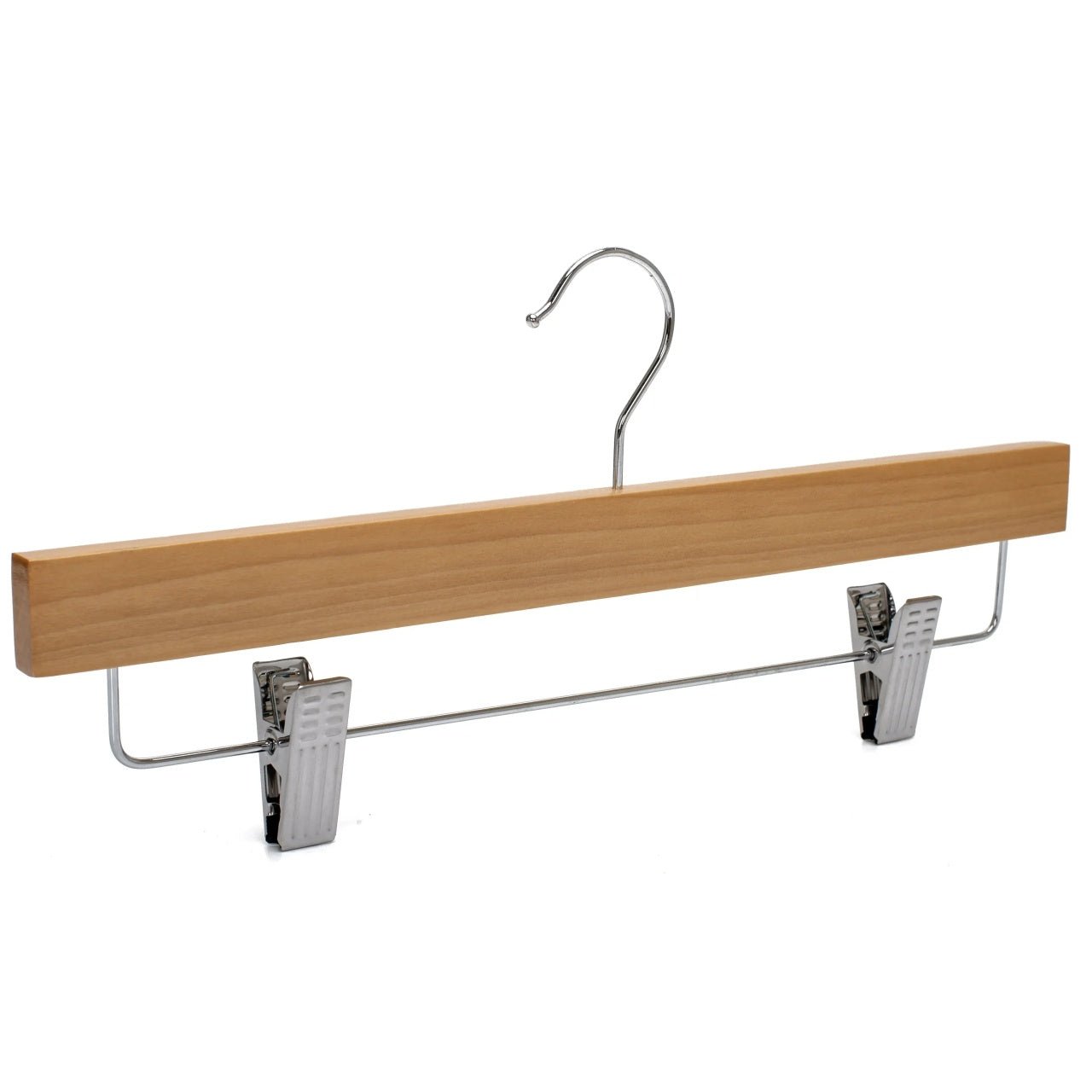 Umeraș pentru pantaloni din lemn natur cu clipsuri metalice - ideal pentru pantaloni și fuste - HUMERO