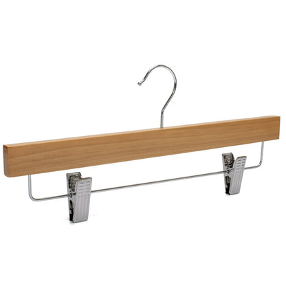 Umeraș pentru pantaloni din lemn natur cu clipsuri metalice - ideal pentru pantaloni și fuste - HUMERO