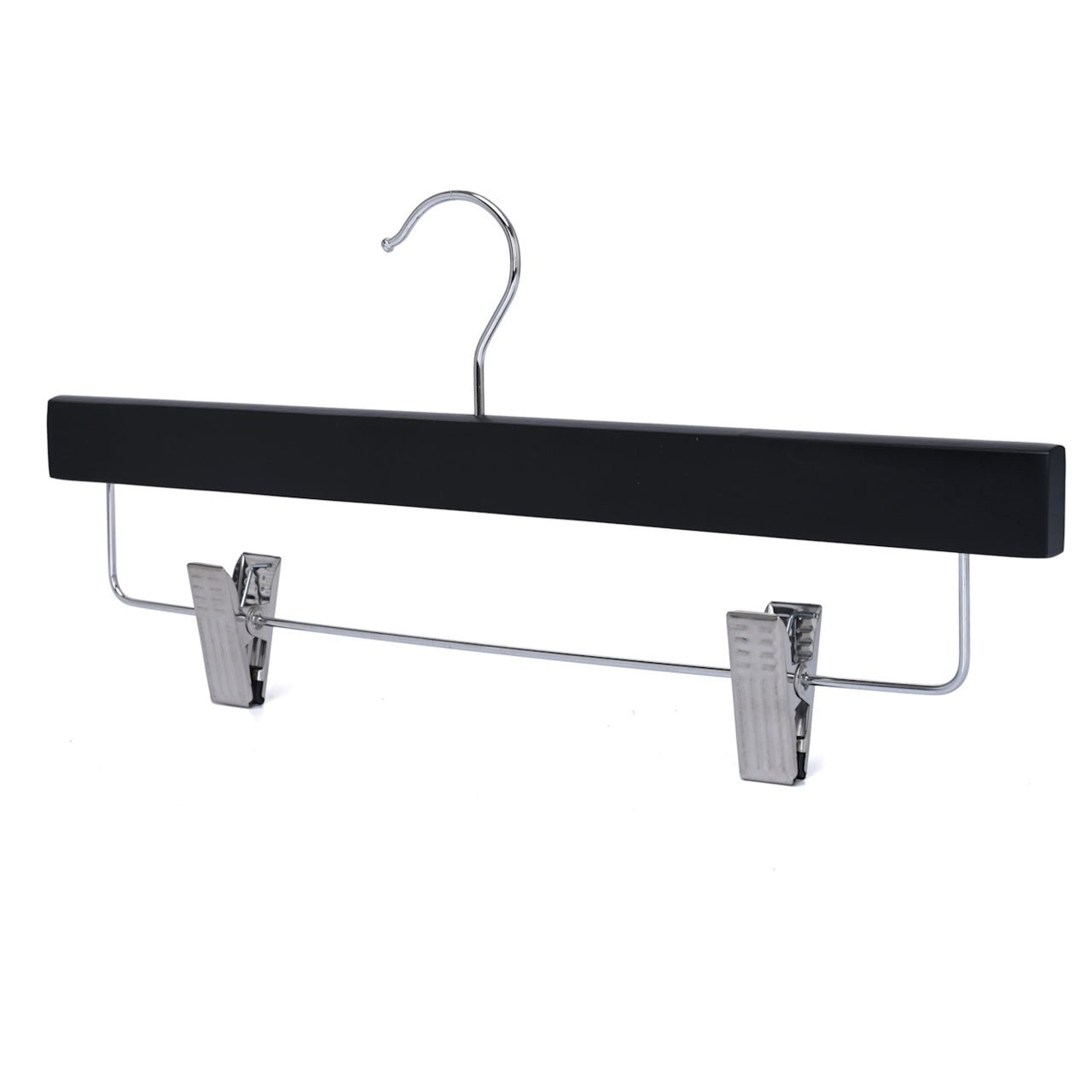 Umeraș pentru pantaloni din lemn negru cu clipsuri metalice - ideal pentru pantaloni și fuste - HUMERO