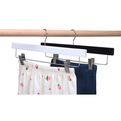 Umeraș pentru pantaloni din lemn negru cu clipsuri metalice - ideal pentru pantaloni și fuste - HUMERO