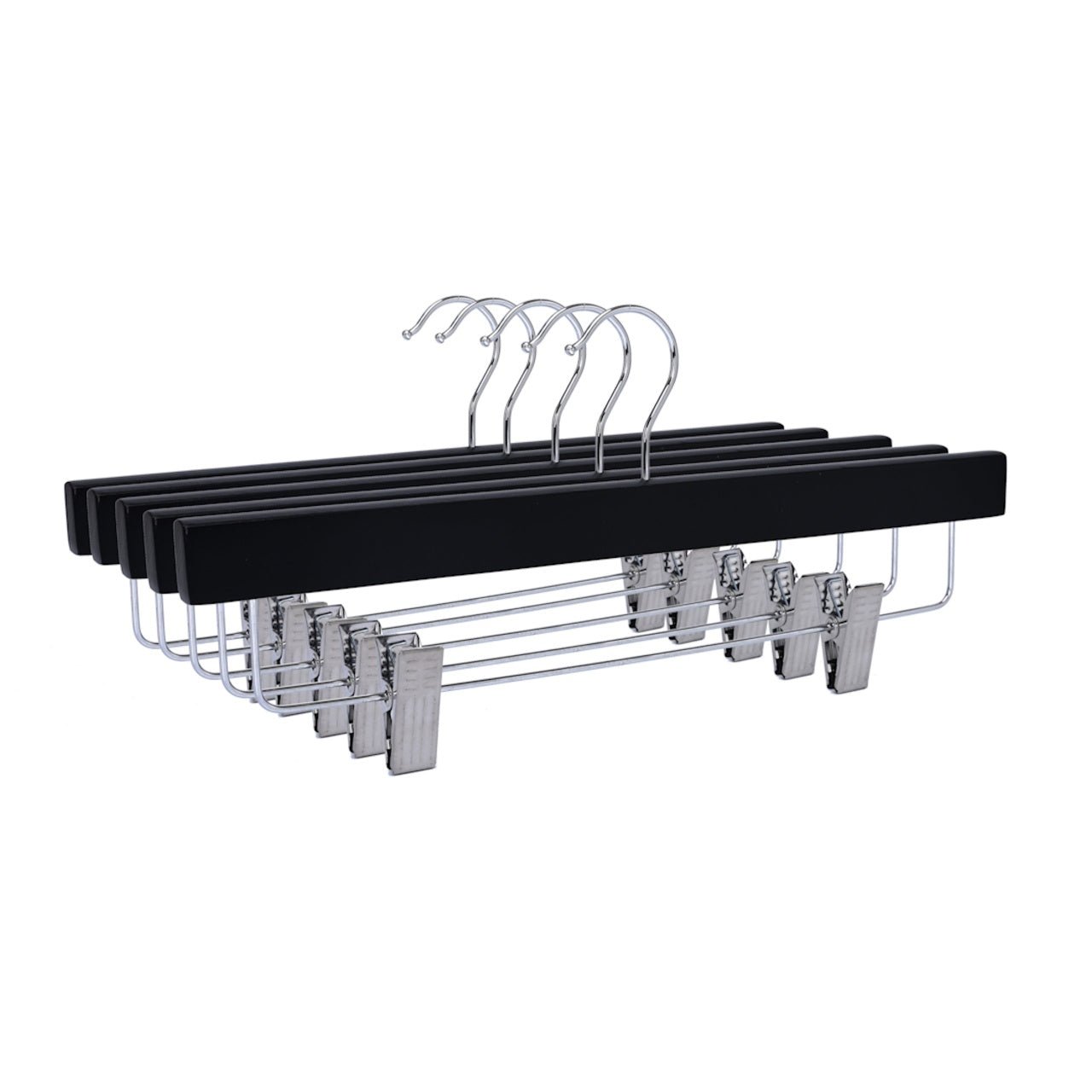 Umeraș pentru pantaloni din lemn negru cu clipsuri metalice - ideal pentru pantaloni și fuste - HUMERO