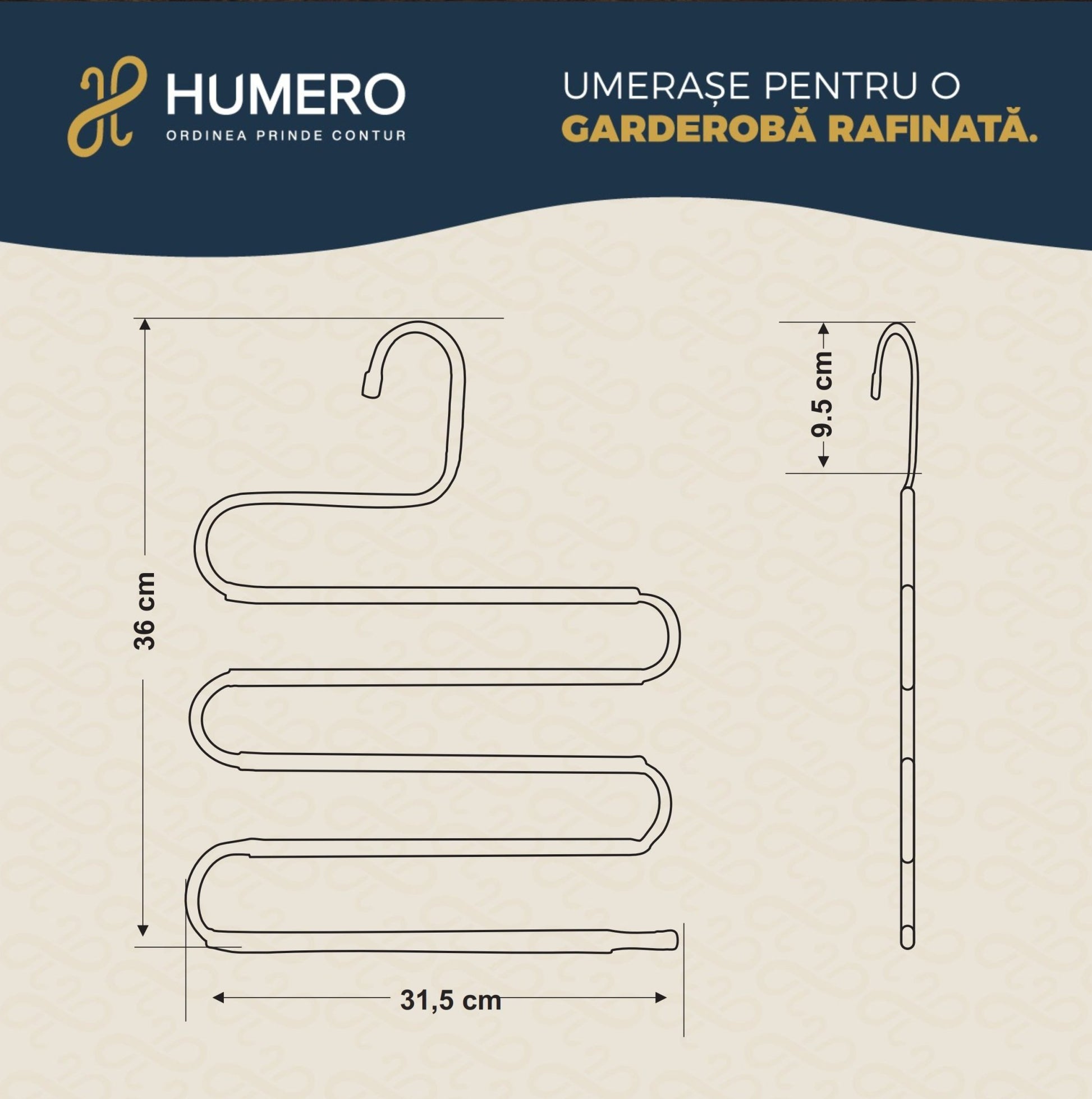 Umeraș pentru pantaloni din metal negru cu spații multiple - ideal pentru pantaloni și fuste - HUMERO