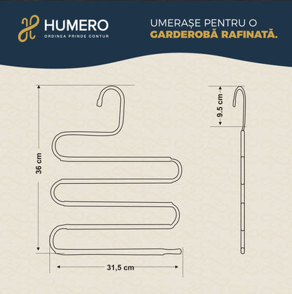 Umeraș pentru pantaloni din metal negru cu spații multiple - ideal pentru pantaloni și fuste - HUMERO