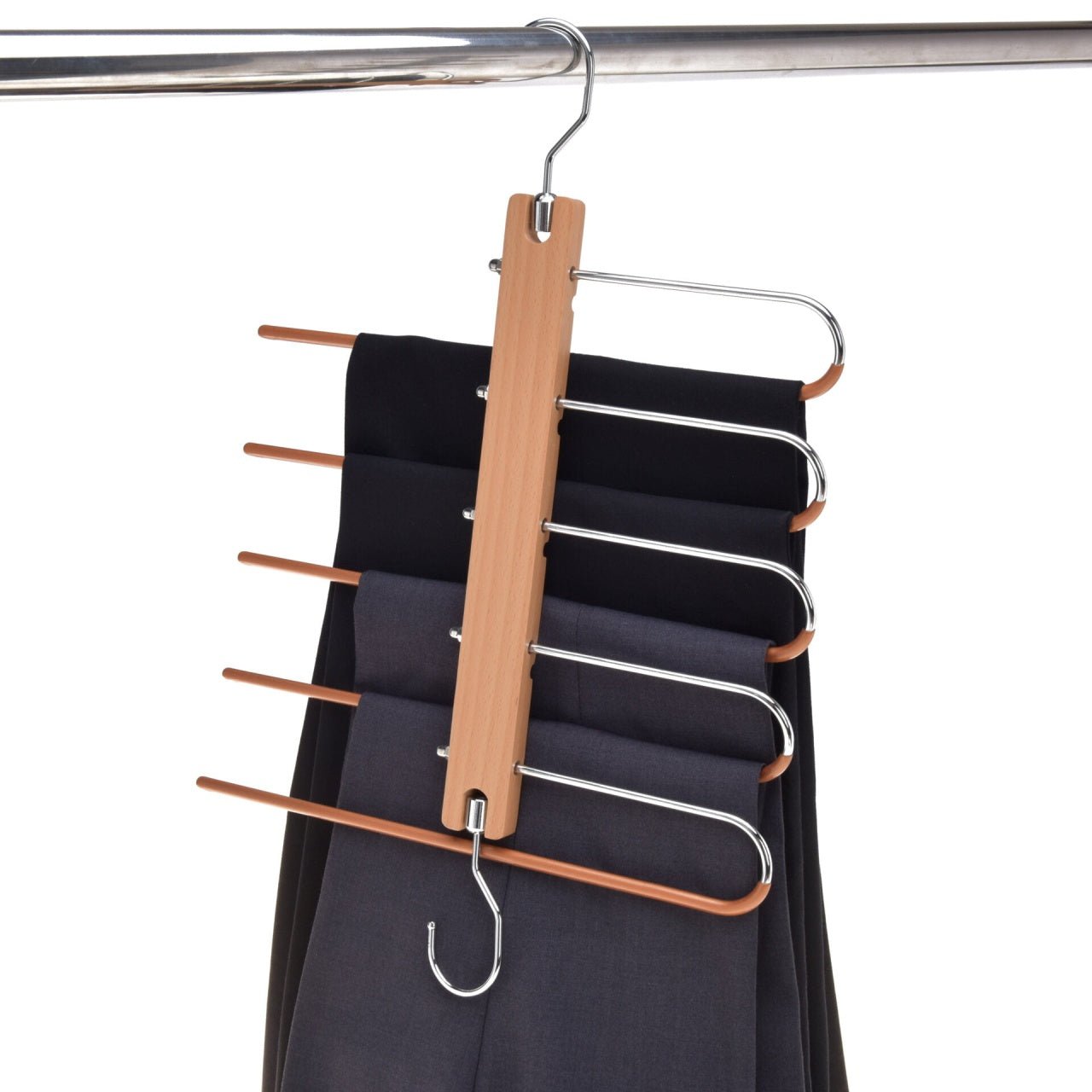 Umeraș pliabil din lemn natur cu 5 brațe - ideal pentru pantaloni și fuste - HUMERO