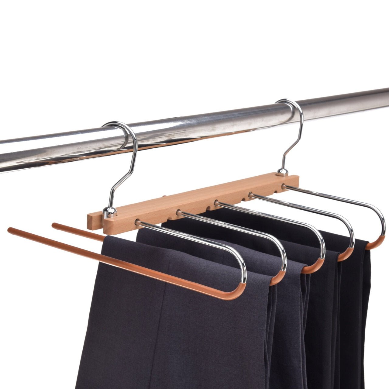 Umeraș pliabil din lemn natur cu 5 brațe - ideal pentru pantaloni și fuste - HUMERO