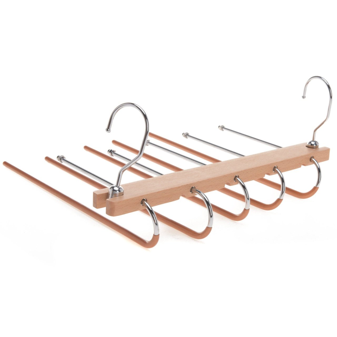 Umeraș pliabil din lemn natur cu 5 brațe - ideal pentru pantaloni și fuste - HUMERO