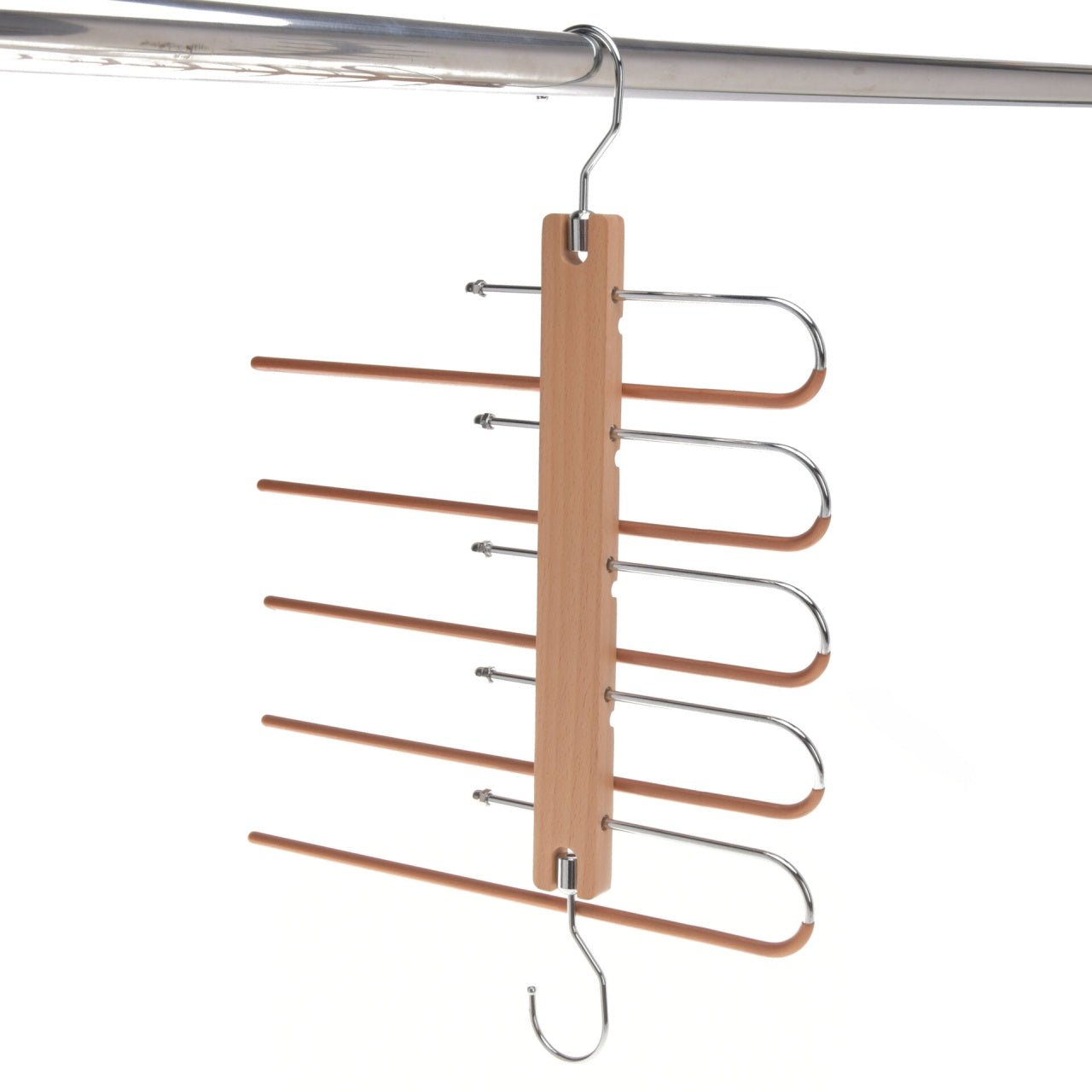 Umeraș pliabil din lemn natur cu 5 brațe - ideal pentru pantaloni și fuste - HUMERO