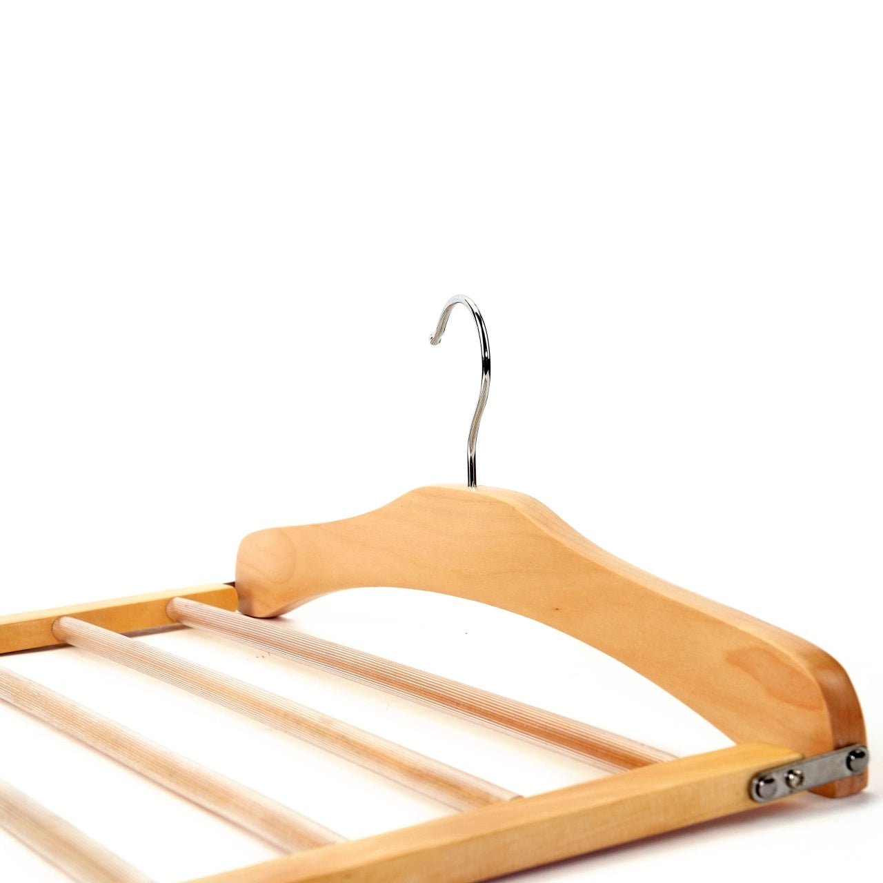 Umeraș pliabil multifuncțional din lemn natur - ideal pentru pantaloni și fuste - HUMERO