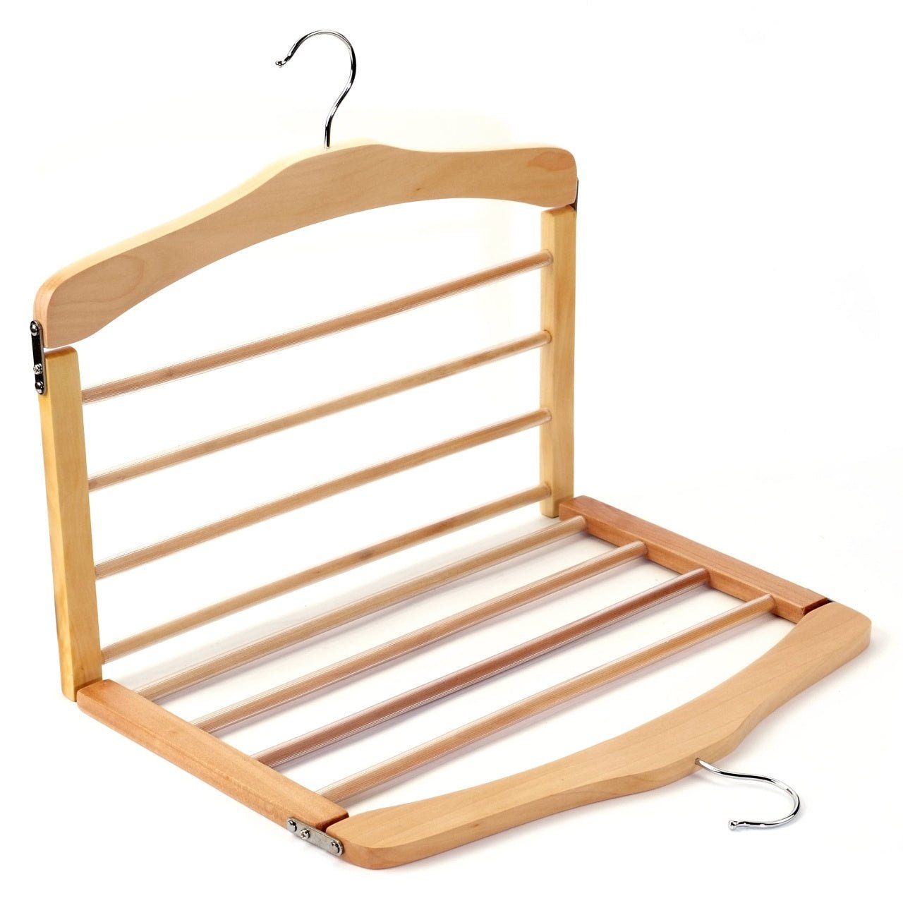 Umeraș pliabil multifuncțional din lemn natur - ideal pentru pantaloni și fuste - HUMERO