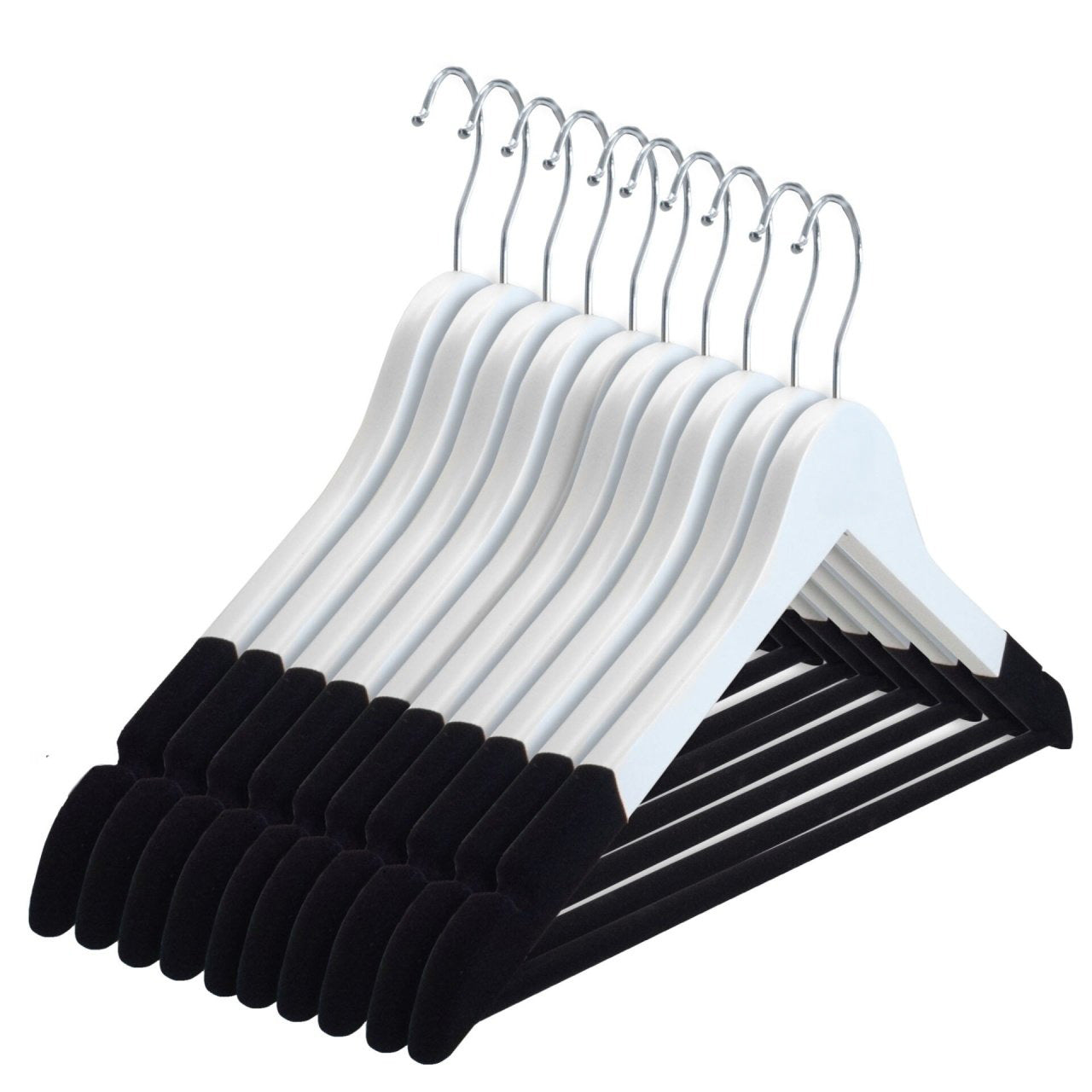 Umeraș din lemn, alb, cu finisaj vintage,bară pentru pantaloni și margini de catifea - ideal pentru cămăși, bluze, pantaloni, tricouri și rochii